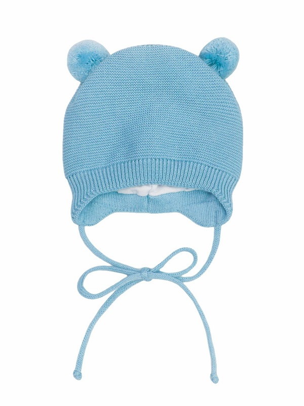 Шапочка вязаная AmaroBaby Pure Love Pompony с подкладом голубой 42