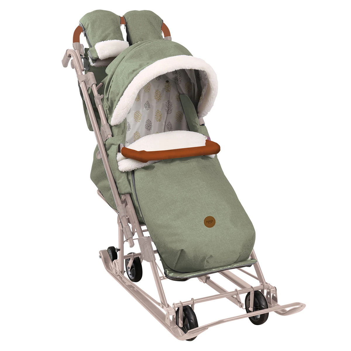 Детские санки-коляска Nika Ника Детям 7-8К КНД7-8К/ОЛ оливковый с бежевым каркасом