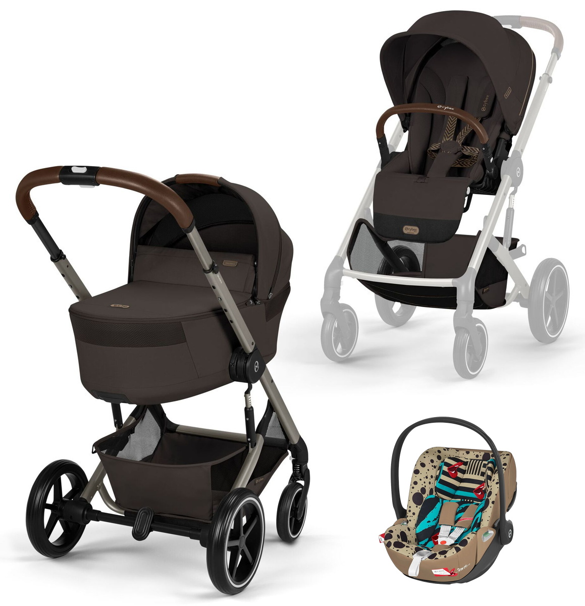 Коляска Cybex Balios S Lux Fold Cot TPE Cloud T One Love 3 в 1 Chocolate Brown с дождевиками