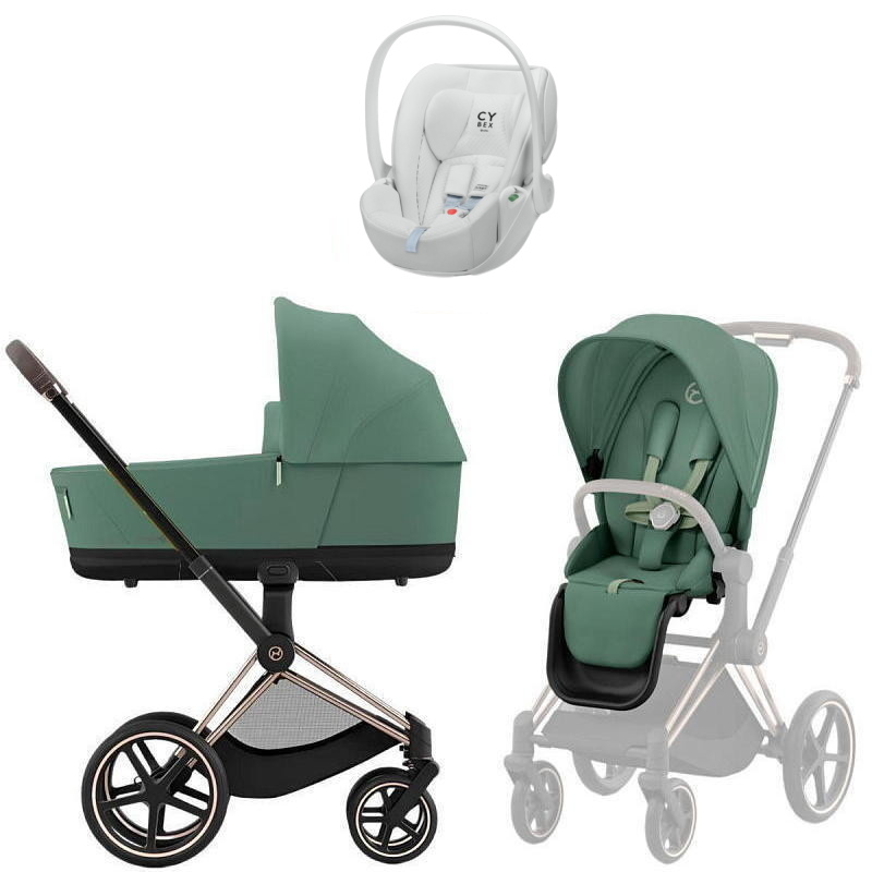 Коляска Cybex Priam IV Rosegold complete Cloud T Urban Mobility White 3 в 1 Leaf Green