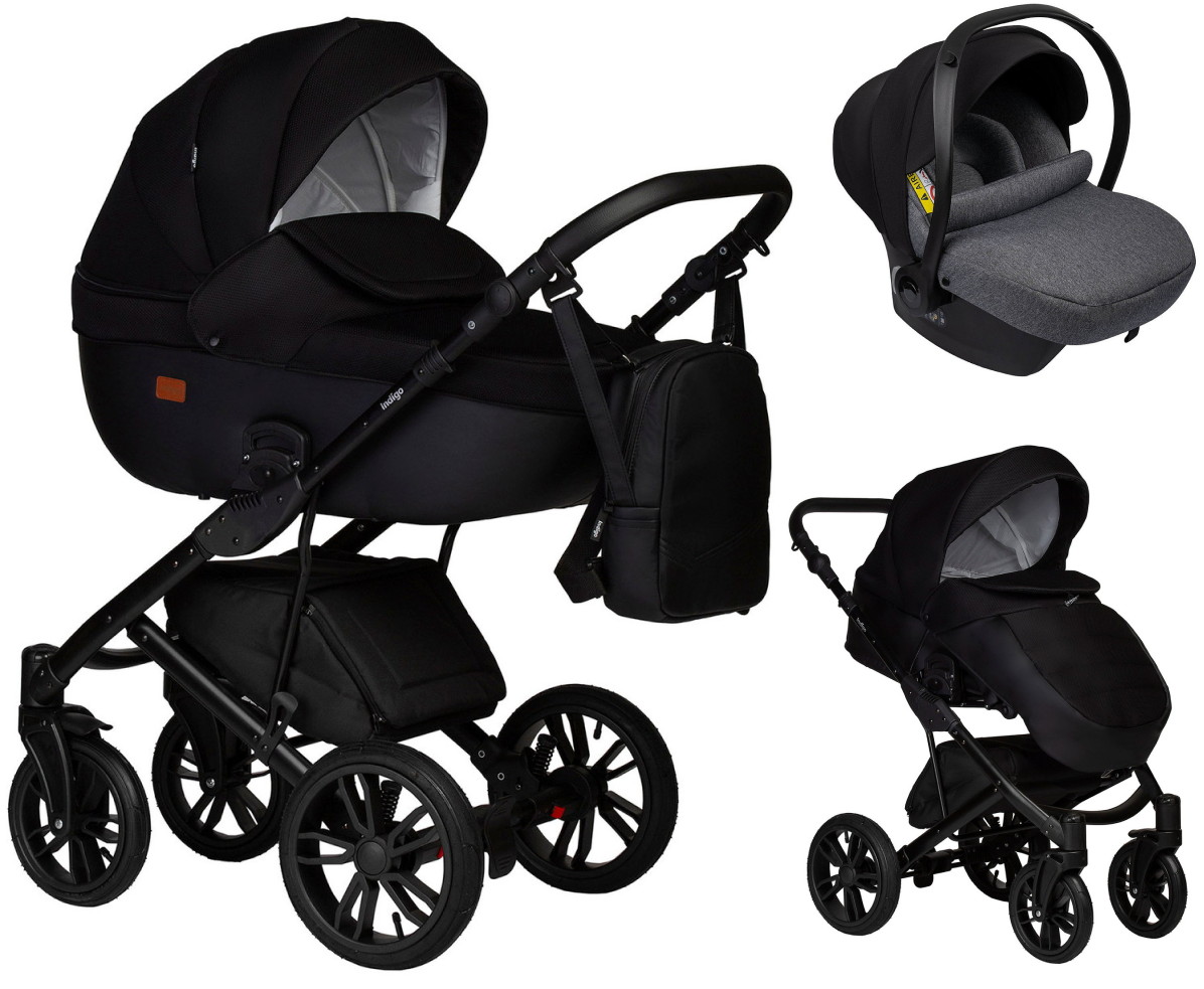 Детская коляска Indigo Mio S 3 в 1 с автокреслом Avionaut Cosmo Grey 02 черная кожа+черный