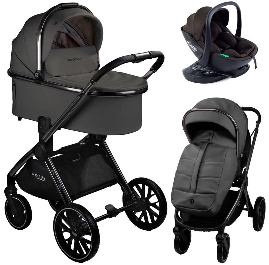 Детская коляска AmaroBaby Motus Premium Ecco 4 в 1 с автокреслом Rant Miro Brown и базой серый