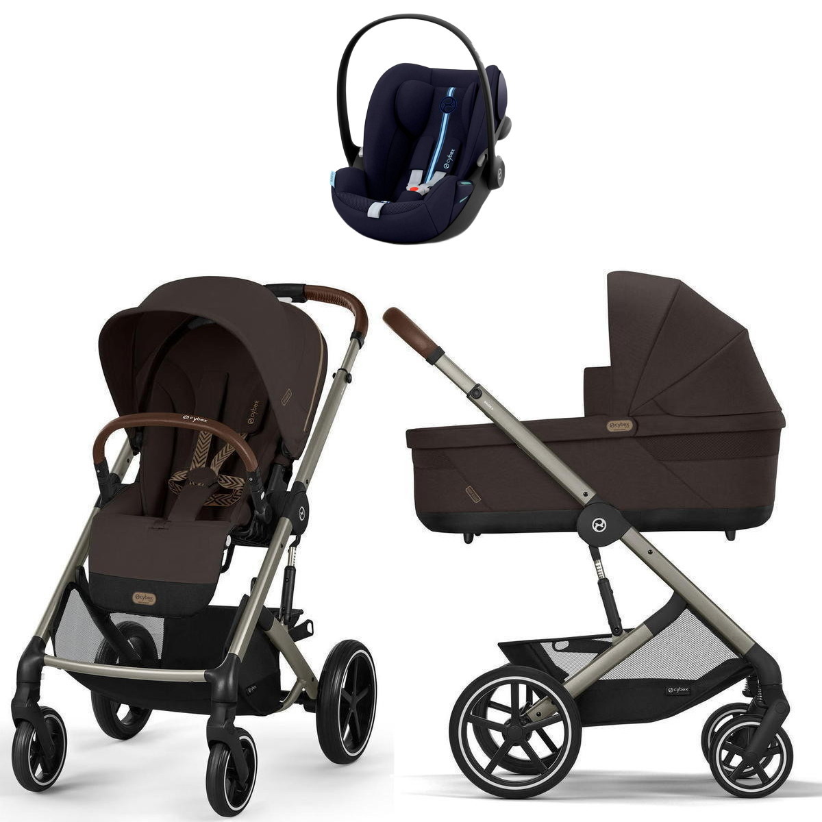 Коляска Cybex Balios S Lux TPE complete Cloud G Ocean Blue Plus 3 в 1 Chocolate Brown с дождевиками