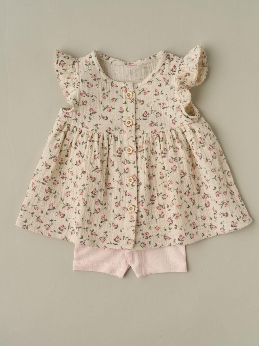 Туника и велосипедки Little Star 1029257 (ЧЗ-мз) цветочки, бежевый/алмост 68