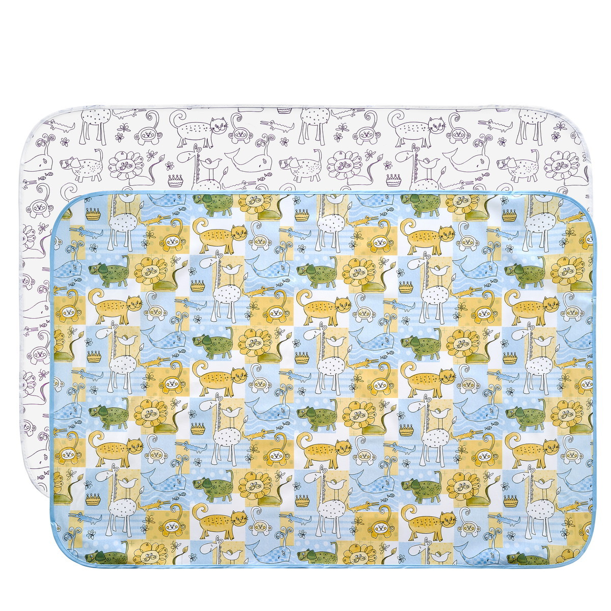 Клеёнка-наматрасник Roxy-Kids с резинками-держателями ZOO 70*100 см, 2 шт R-0078/77N белая / желто-синяя