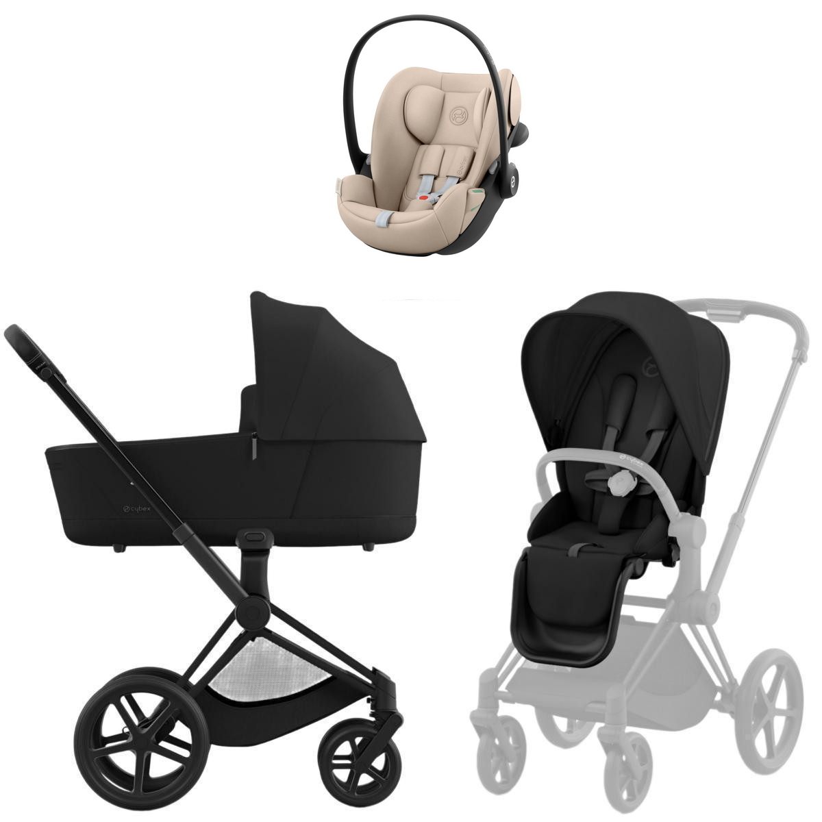 Коляска Cybex Priam IV Matt Black complete Cloud G3 Almond Beige 3 в 1 Sepia Black
