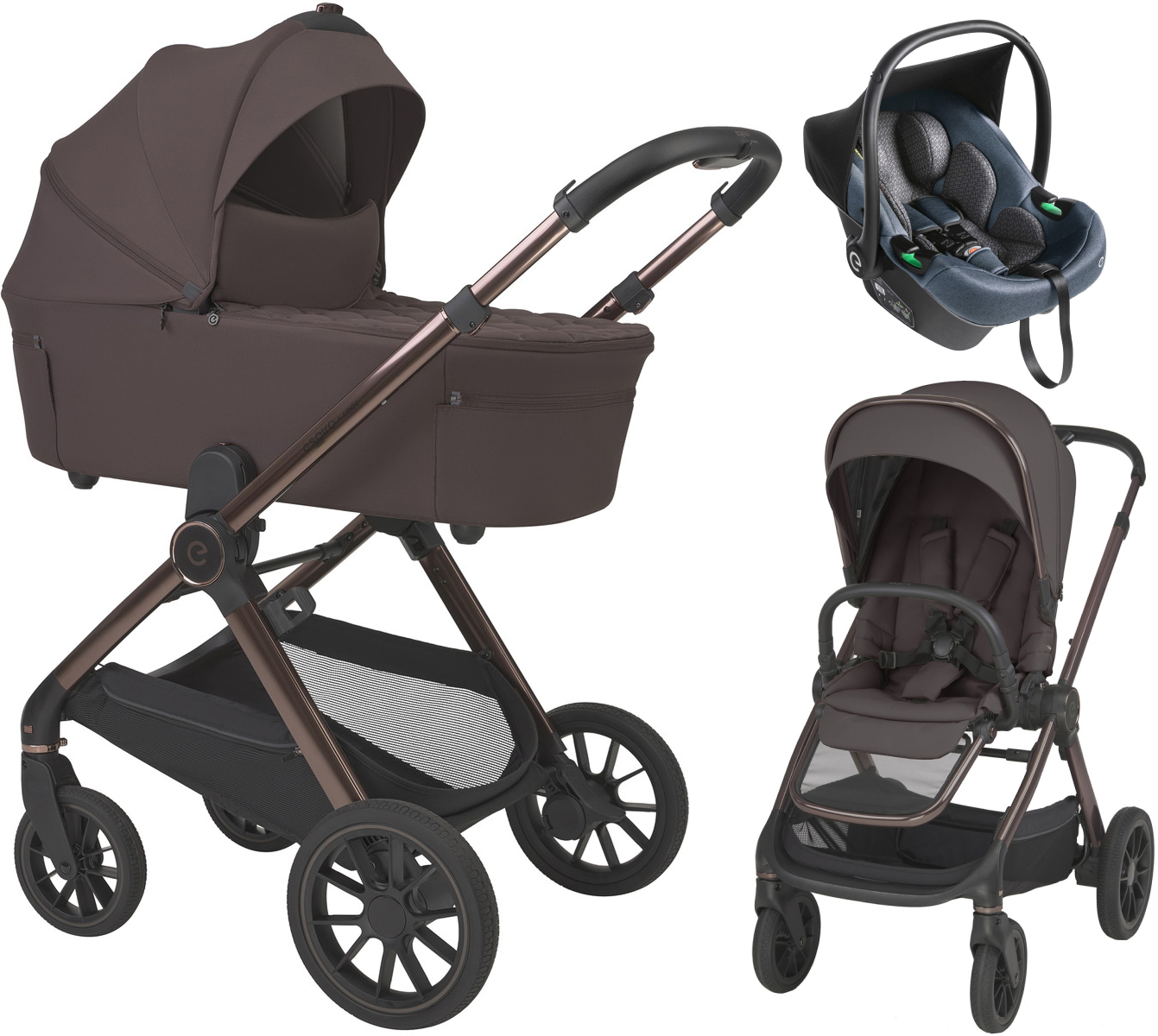 Детская коляска 3 в 1 Espiro Code 2026 и автокресло Pi Gray blue 108 unique brown