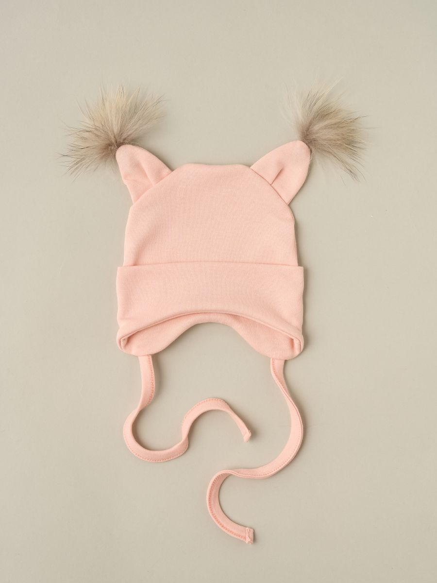 Шапочка-котелок Little Star Белочка с завязками интерлок 8405 персик 36