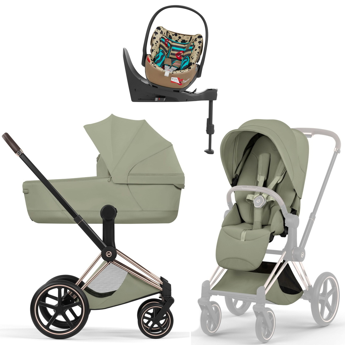 Коляска Cybex Priam V Rosegold Style Cloud T One Love Base T 4 в 1 Sage Green