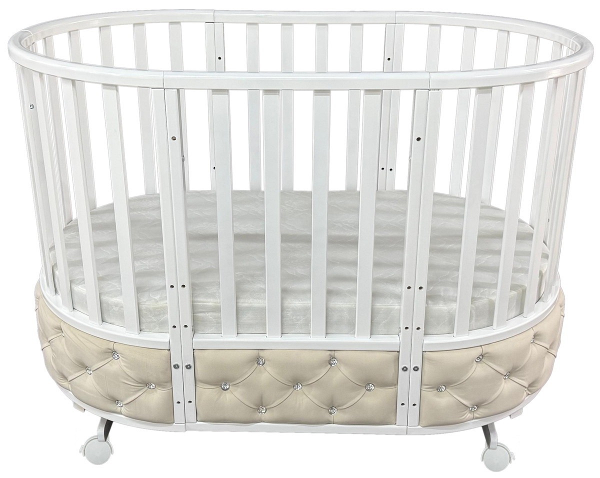 Детская кроватка ByTwinz Lana 4 6 в 1 с маятником и колесами белый
