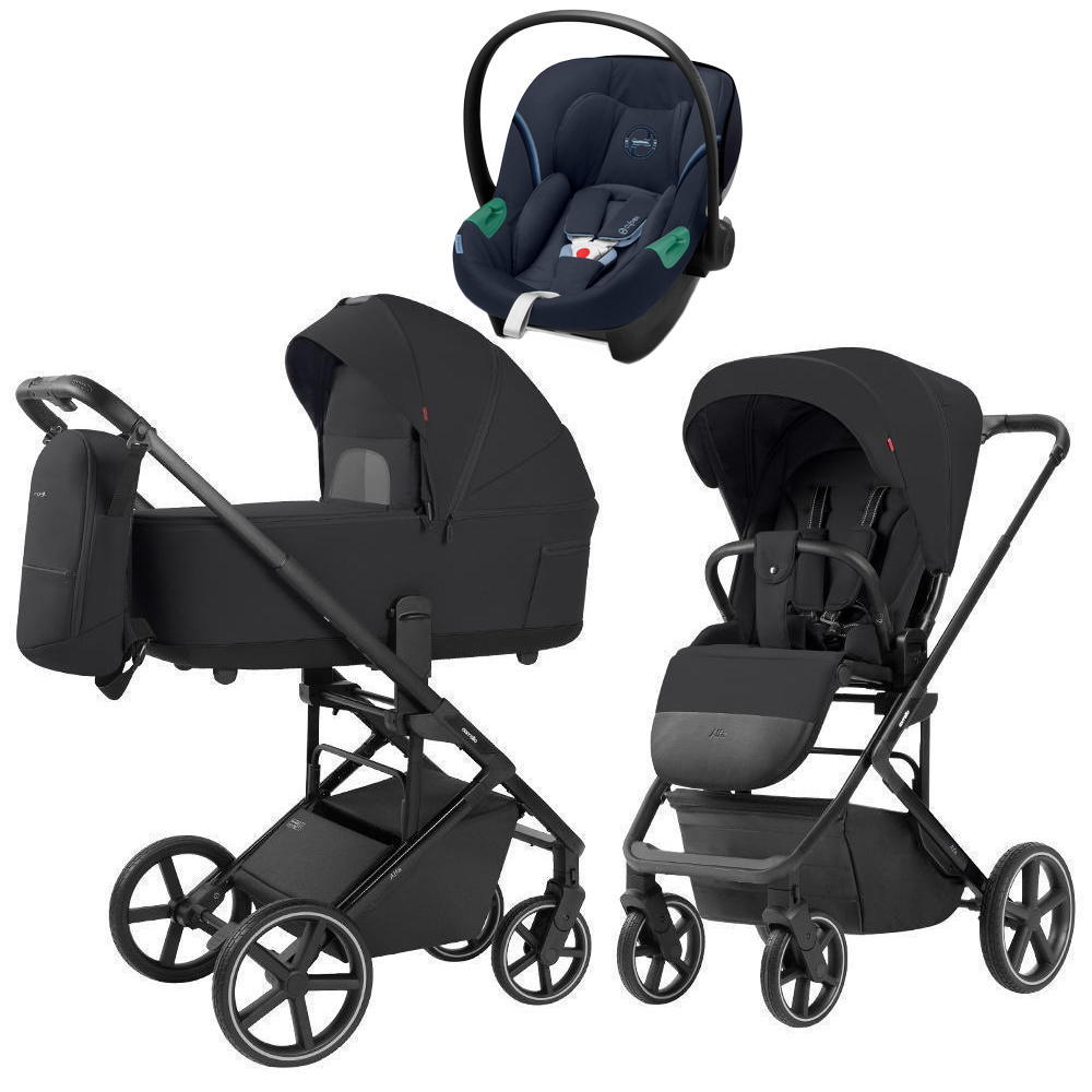 Коляска Carrello Alfa CRL-6522 2025 Cybex Aton S2 i-Size Ocean Blue 3 в 1 Rock Black