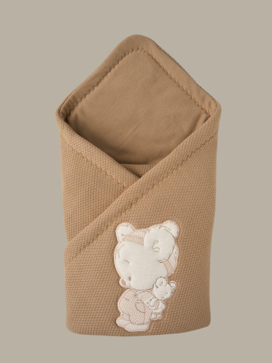 Конверт-одеяло на выписку вязаный весна-осень Little Star мишка малыш, мокко