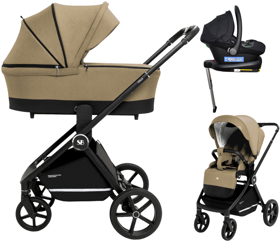 Коляска 4 в 1 Sweet Baby Stella + автокресло Elegante Plus с базой i-Size ISOFIX DK780 Beige