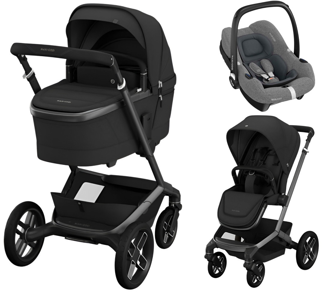 Детская коляска Maxi-Cosi Fame 3 в 1 с автокреслом CabrioFix Select grey Twillic Black/Черный