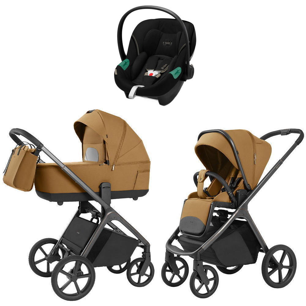 Коляска Carrello Vector 2025 CRL-6551 и автокресло Cybex Aton S2 Moon Black 3 в 1 Golden Beige