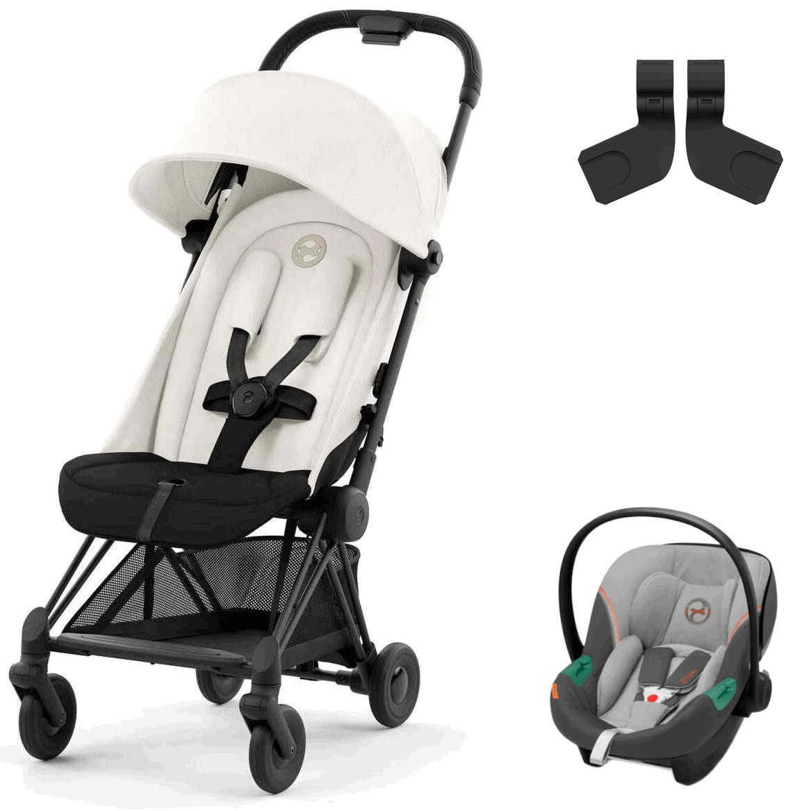 Коляска Cybex Coya Matt Black Frame Aton S2 i-Size Lava Grey Off White с дождевиком и бампером