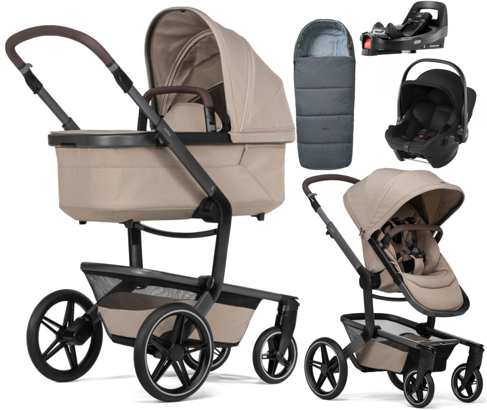 Детская коляска 4 в 1 Joolz Day 5 и автокресло Baby-Safe Core Space Black и база Vario Base 5Z без адаптеров + конверт в подарок Sandy taupe
