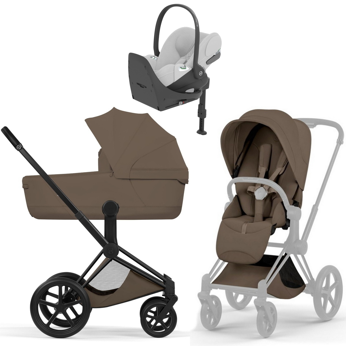 Коляска Cybex Priam V Matt Black Style Cloud T Platinum White Plus Base T 4 в 1 Coconut Brown