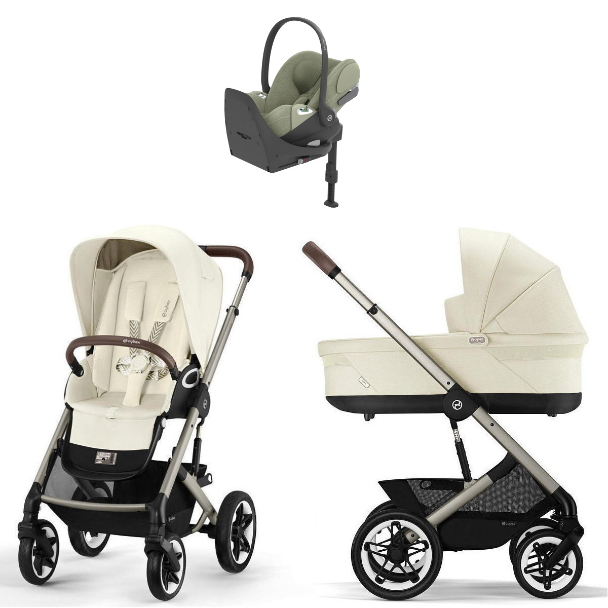 Коляска Cybex Talos S Lux TPE complete Cloud T Sage Green Plus Base T 4 в 1 Seashell Beige с дождевиками