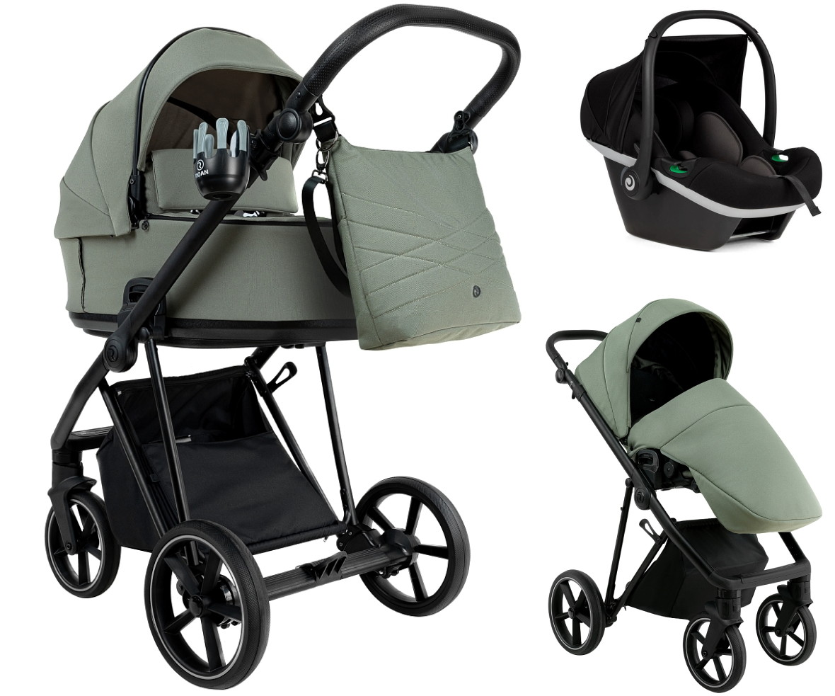 Детская коляска Roan Sol 2.0 3 в 1 с автокреслом Tutis Elo Black SLL/33/T Sage Green/Black/руч.Black