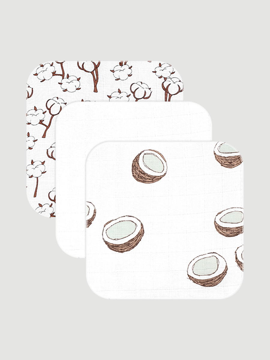 Муслиновые салфетки Mjolk 3 шт 23х23 см Кокосы/Крокодилы/Брусника