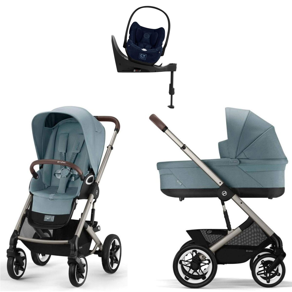 Коляска Cybex Talos S Lux TPE complete Cloud T Rebellious Luxury Denim Blue Base T 4 в 1 Stormy Blue с дождевиками