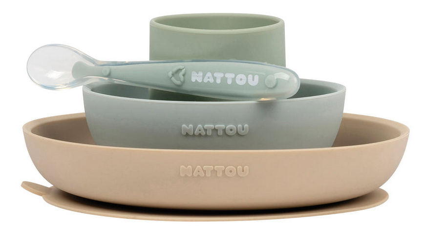 Набор посуды Nattou: 2 тарелки, чашка, ложка green/sand 876827