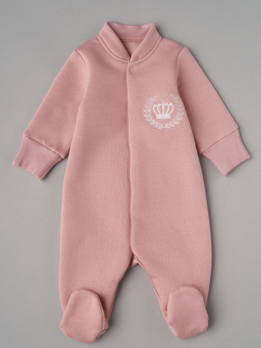 Комбинезон Little Star Герб Корона на кнопках из футера с начесом 2335 (ЧЗ-мз) пудровый 74