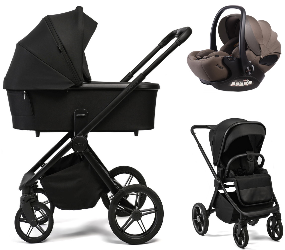 Детская коляска Peppy Monaco Plus 3 в 1 с автокреслом Verona Brown Black (черный), рама черная
