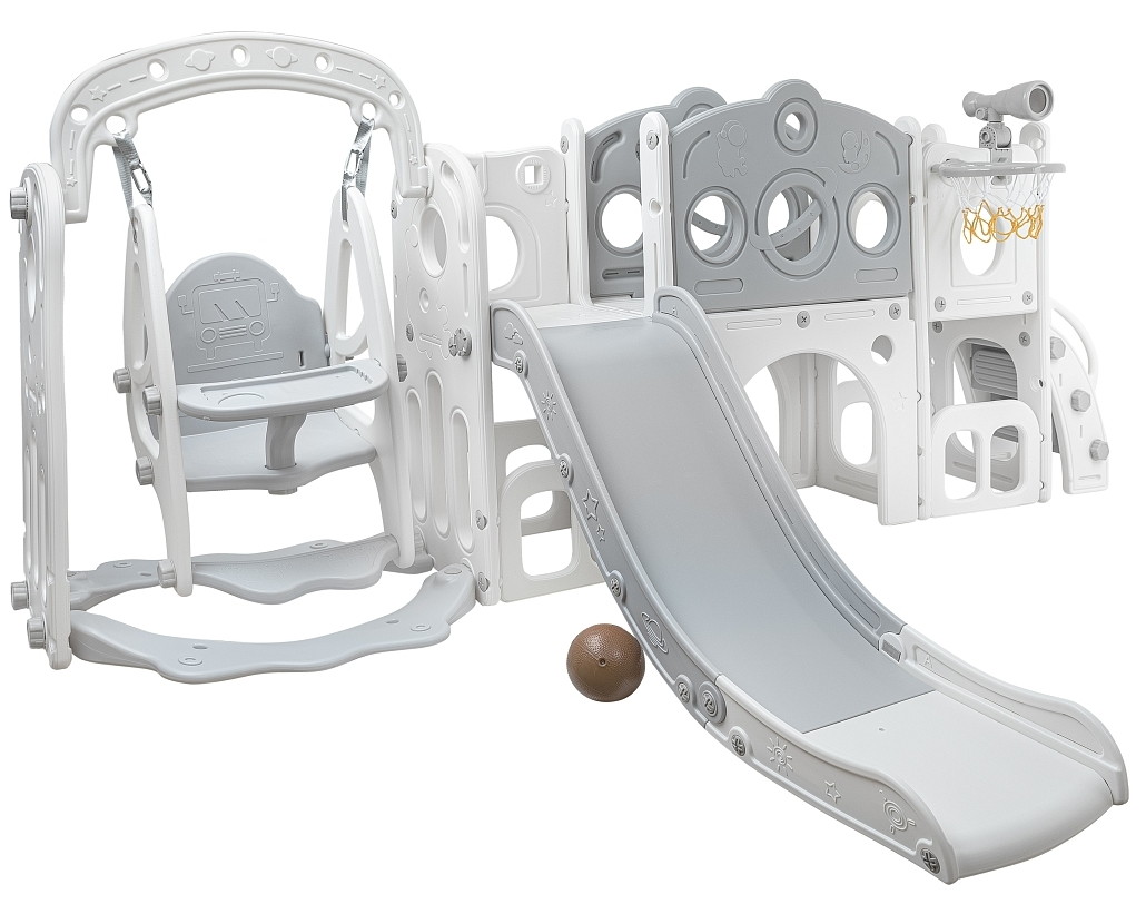 Горка-Комплекс Pituso Little Prodigy (горка,качели,баскет.кольцо) White/Grey/Серый