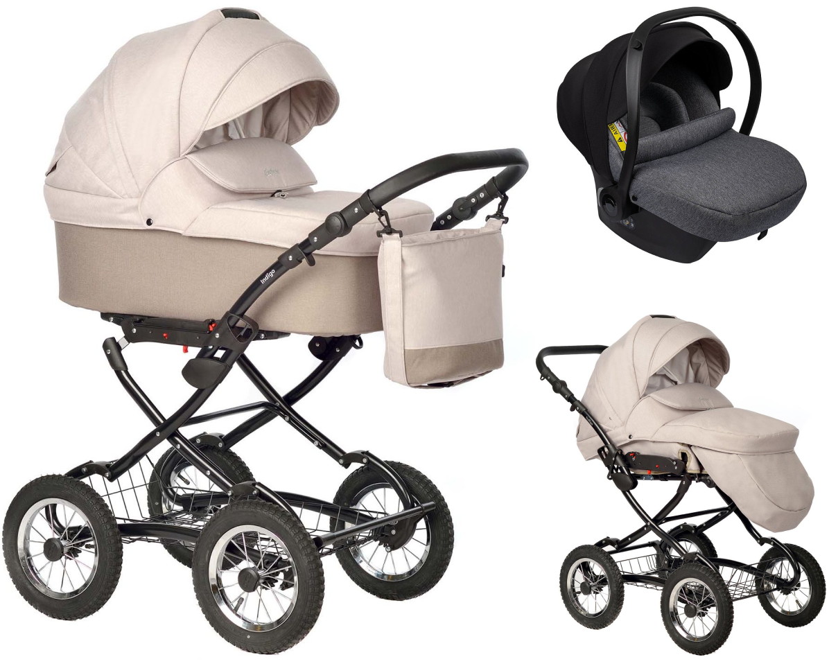 Детская коляска Indigo Barbara 21 Classic 3 в 1 с автокреслом Avionaut Cosmo Grey Ba08 бежевый