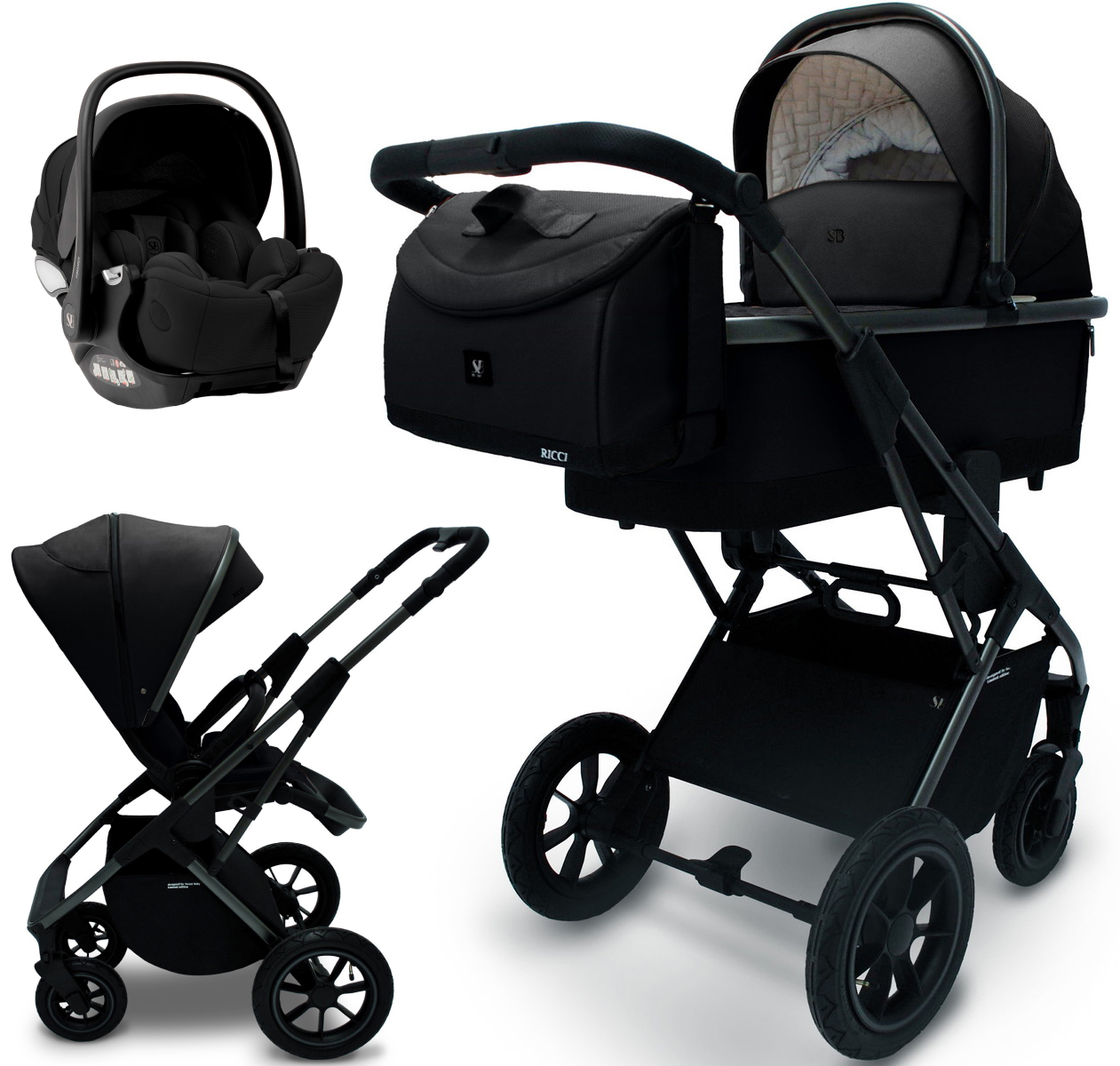 Коляска 3 в 1 Sweet Baby Ricci Air + автокресло Premier Black Black (Air)