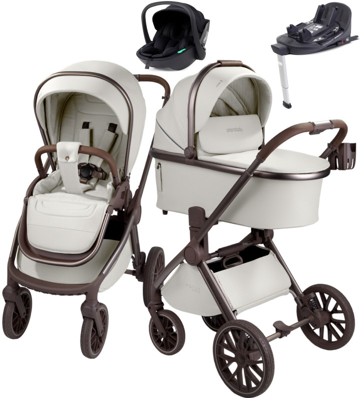 Детская коляска AmaroBaby Motus Premium Ecco Exclusive 4 в 1 с автокреслом Rant Miro Black и базой молочный