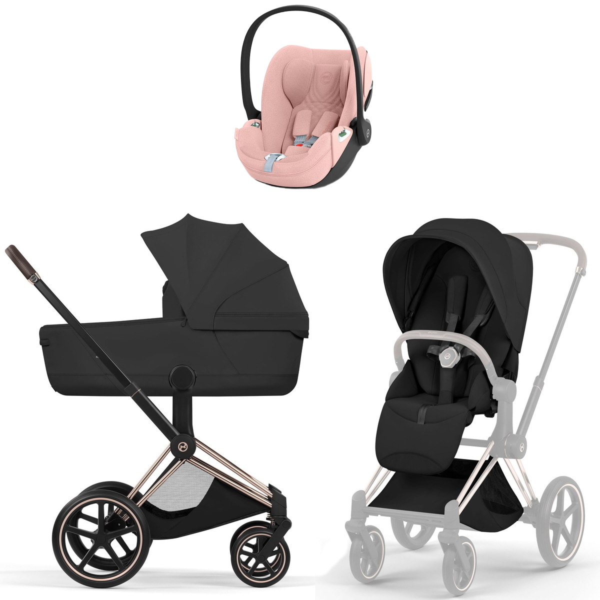 Коляска Cybex Priam V Rosegold Style Cloud T Peach Pink Plus 3 в 1 Sepia Black