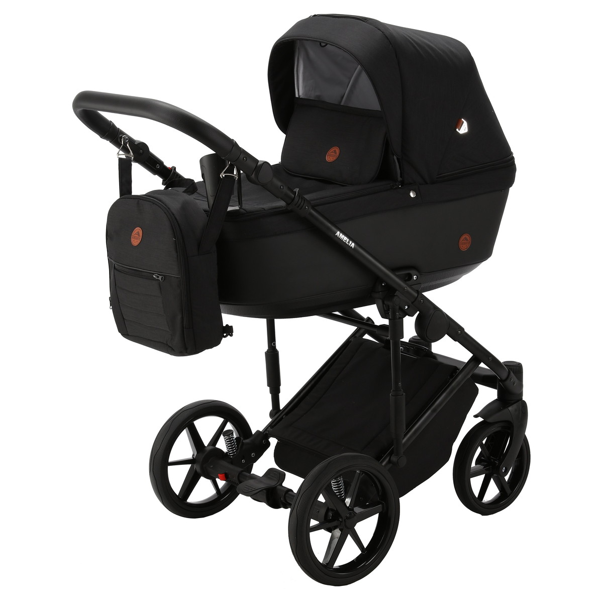 Детская коляска Adamex Amelia 3 в 1 AM238-TIP (ЧЕРН+ЧЕРН.КОЖА)