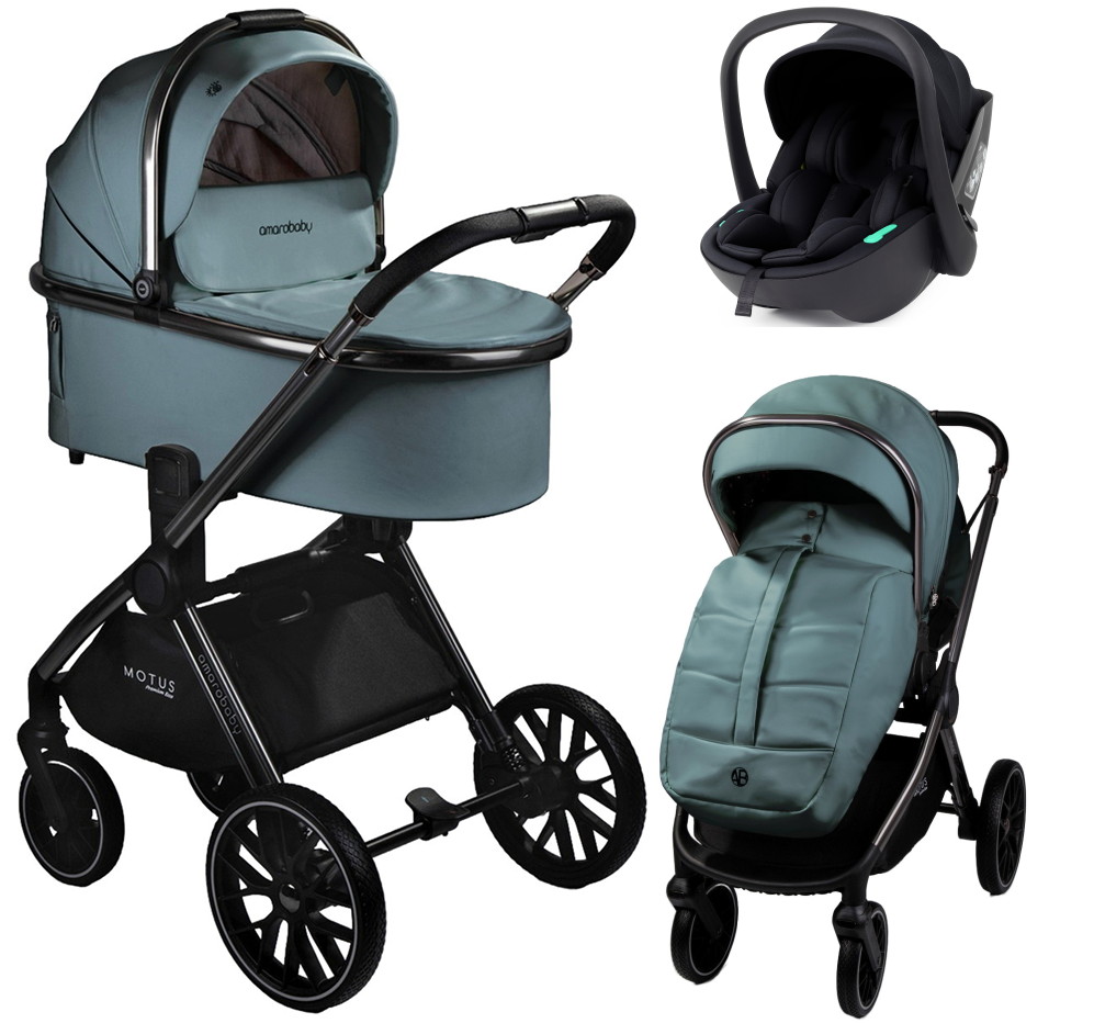 Детская коляска AmaroBaby Motus Premium Ecco 3 в 1 с автокреслом Rant Miro Black лагуна