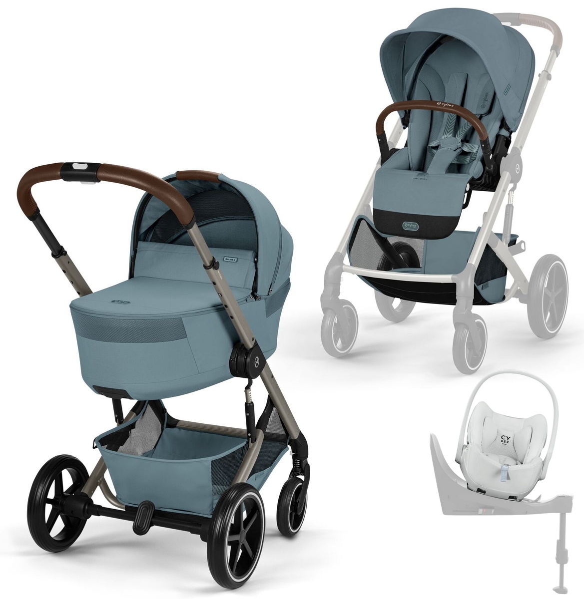 Коляска Cybex Balios S Lux Fold Cot TPE Cloud T Urban Mobility White Base T 4 в 1 Stormy Blue с дождевиками