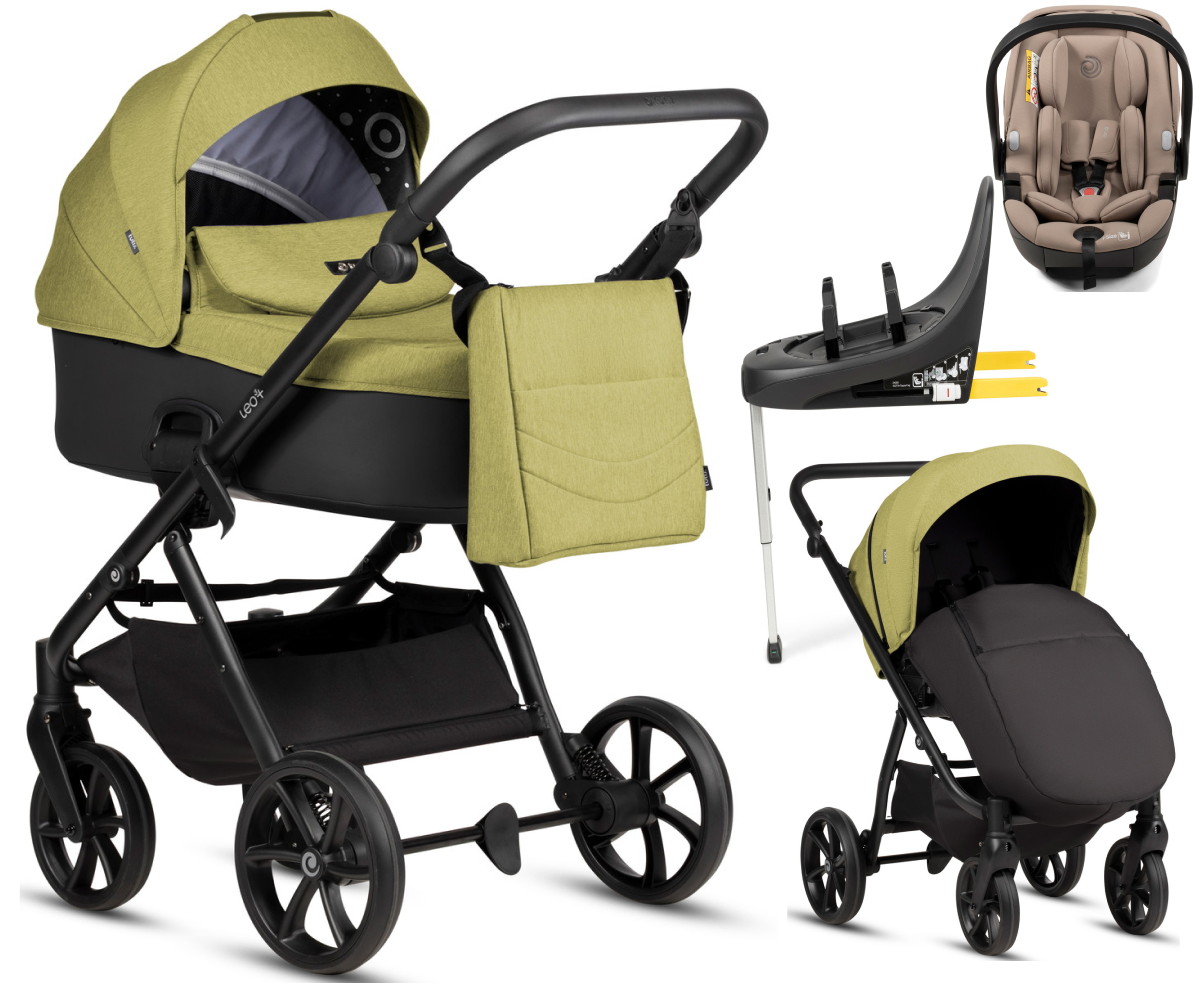 Детская коляска Tutis Leo 3 Plus 4 в 1 с автокреслом Beno Beige и базой 1582302 Green