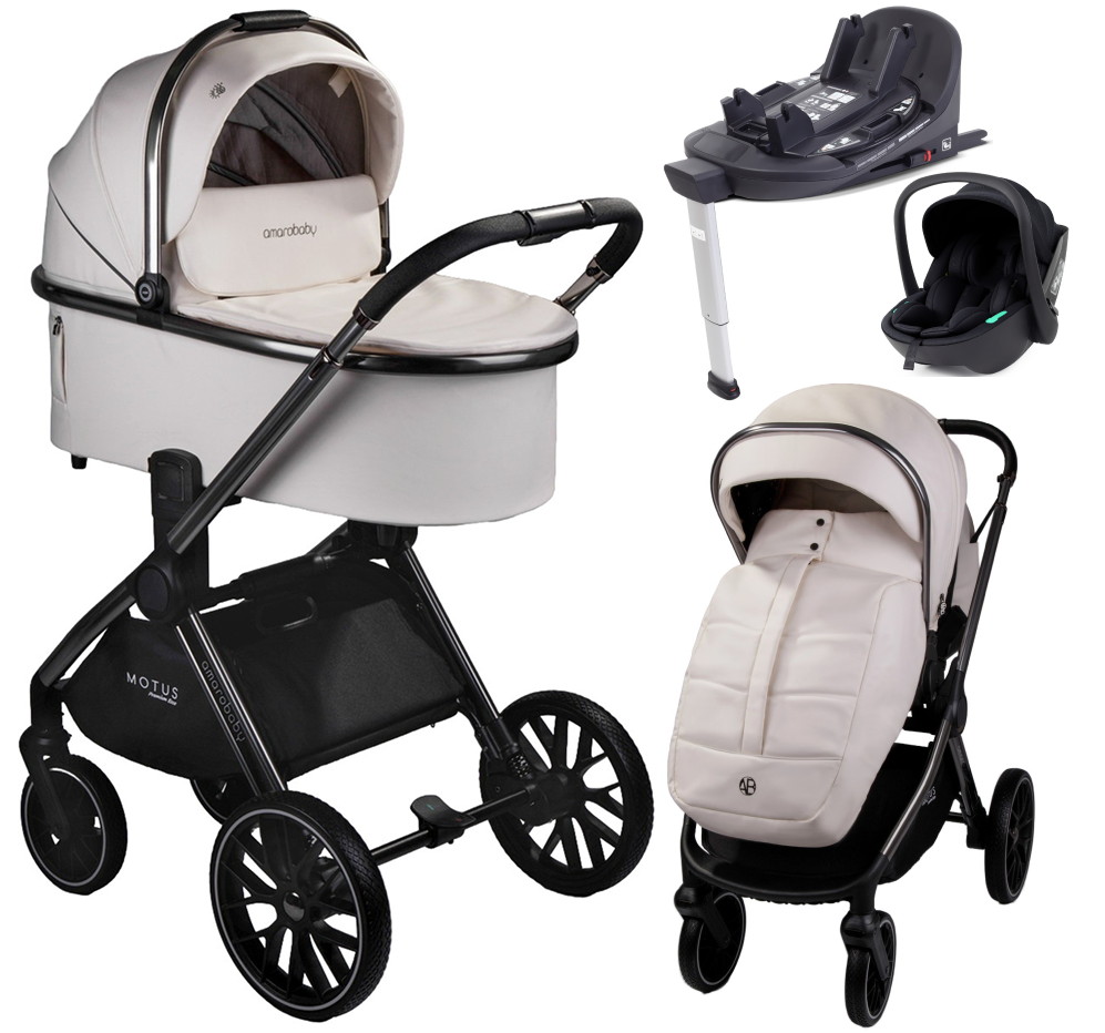 Детская коляска AmaroBaby Motus Premium Ecco 4 в 1 с автокреслом Rant Miro Black и базой молочный