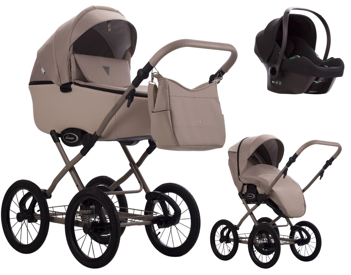 Детская коляска AroTeam Moreno SL 3 в 1 с автокреслом Avionaut Cosmo 02 бежевый+св.бежевая кожа/бежевая рама