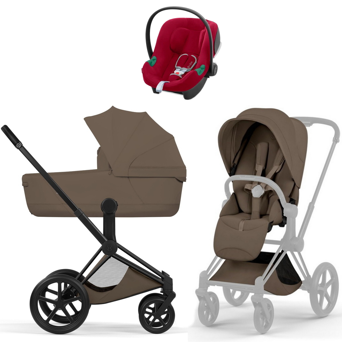 Коляска Cybex Priam V Matt Black Style Aton B2 Dynamic Red 3 в 1 Coconut Brown