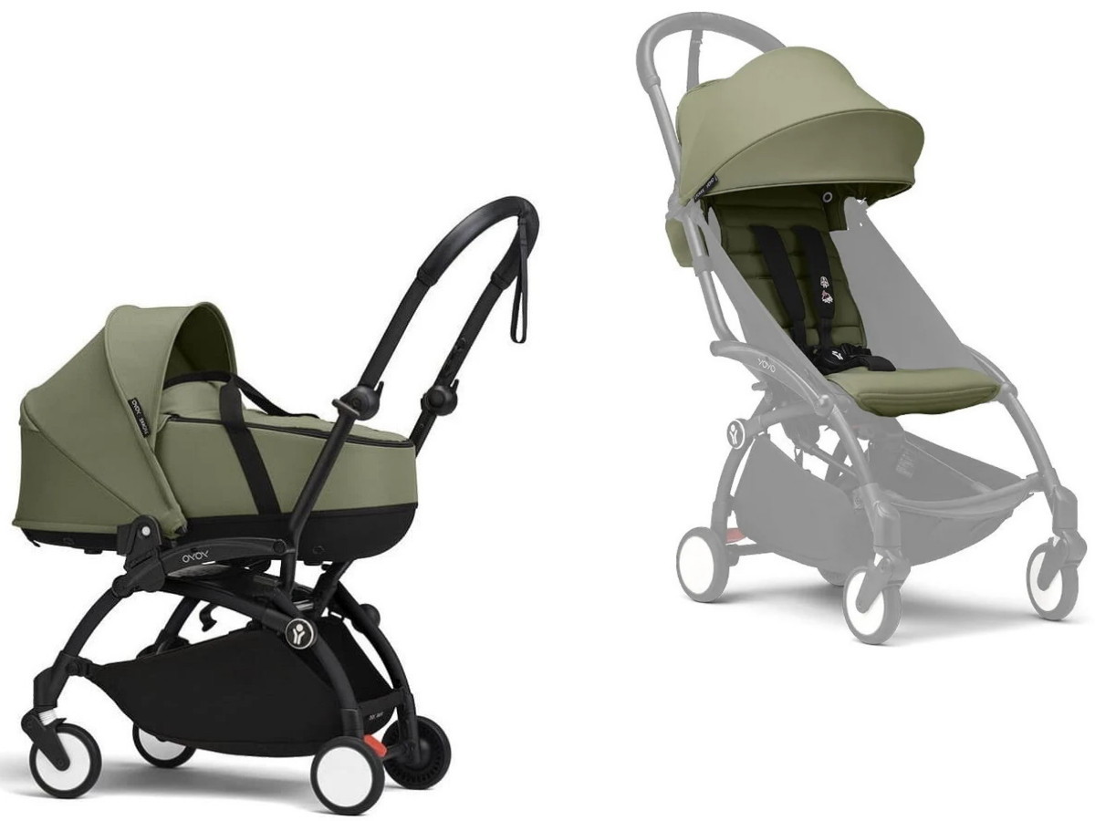 Коляска Stokke YOYO3 Newborn Shell рама чёрная Black 2 в 1 Olive