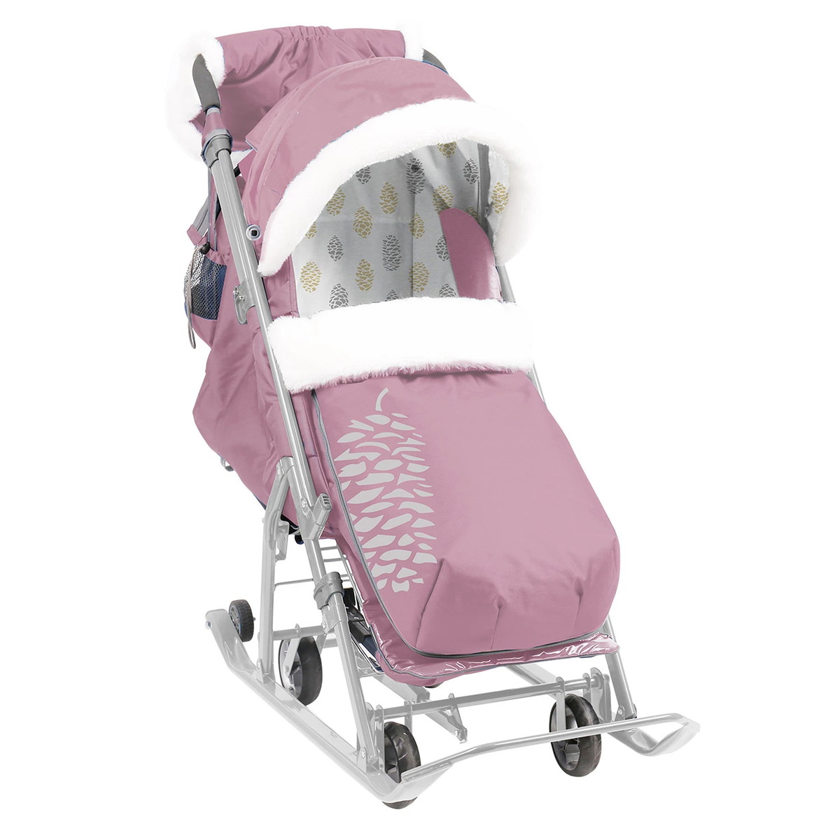 Детские санки-коляска Nika Наши Детки 7-5К пыльно-розовый Шишка серый каркас
