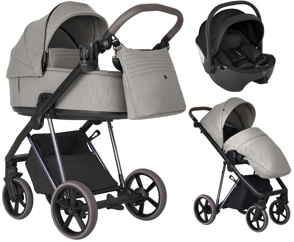 Детская коляска Roan Sol Luxury 2.0 3 в 1 с автокреслом Pituso Baesa Pro Black SLSS/10 Silk Soft/Nickel/руч.Cappuccino/к.Capp(2 места)