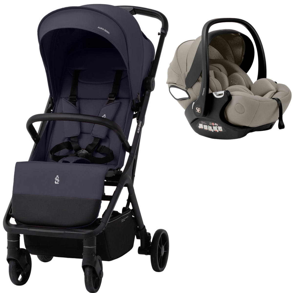 Прогулочная коляска Sweet Baby Aura Basic SBL + автокресло Premier Begie Dark Blue