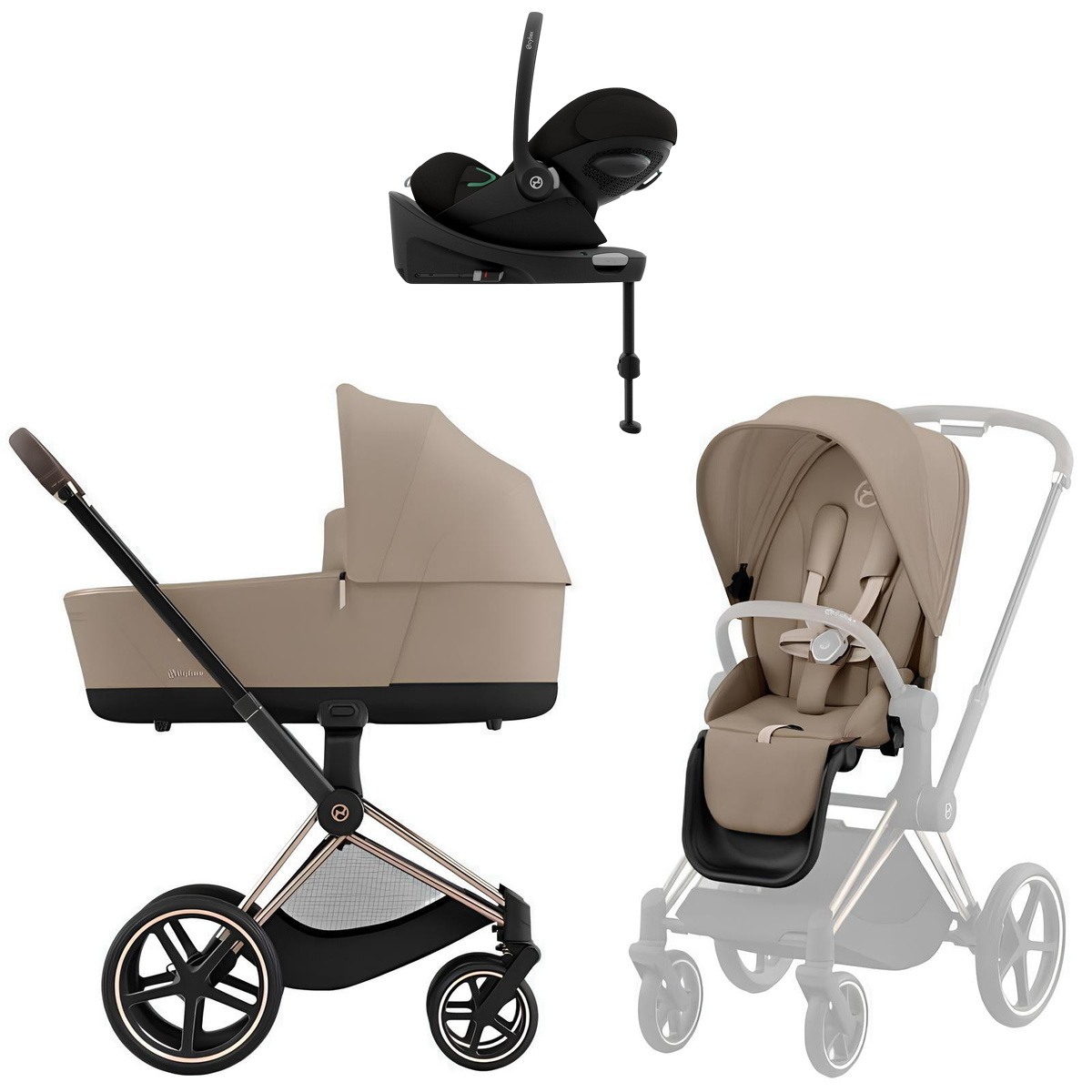 Коляска Cybex Priam IV Rosegold complete Cloud G3 Magic Black Base G3 4 в 1 Cozy Beige