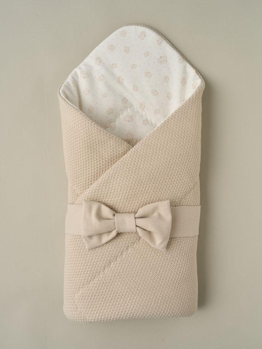 Конверт-одеяло на выписку с лентой весна-осень Little Star 3134 бант, экрю, короны