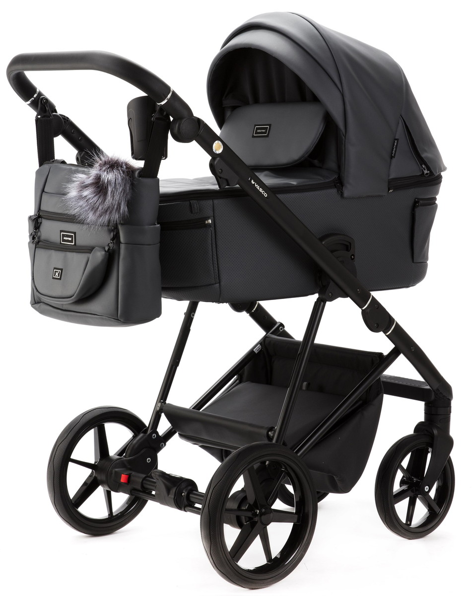 Детская коляска Adamex Vasco Deluxe 3 в 1 V-SA05 (ТЕМНО-СЕРАЯ КОЖА)