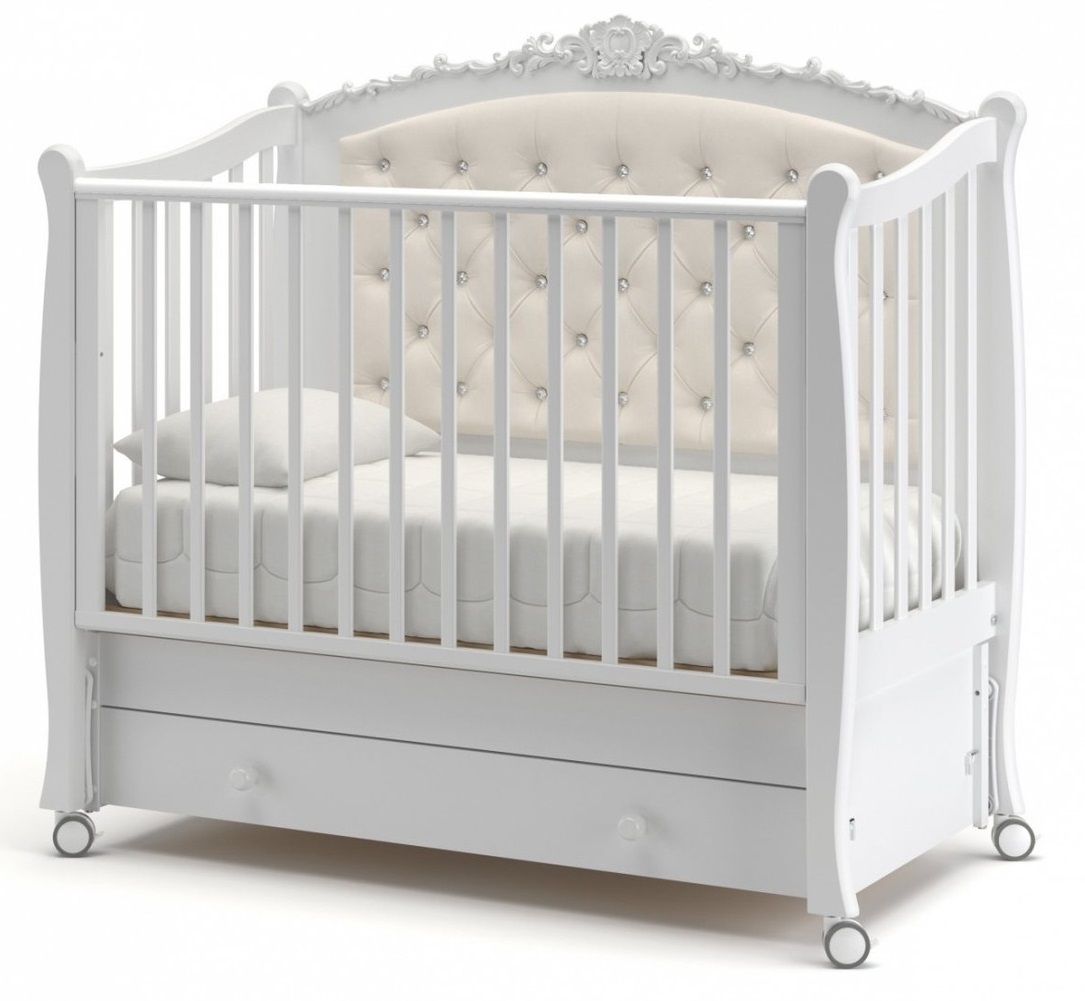 Детская кроватка Гандылян Жанетт продольный маятник пуговицы белый