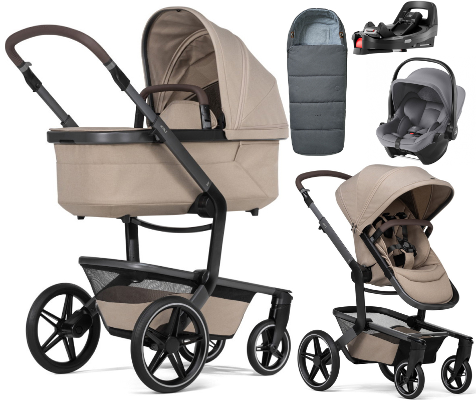 Детская коляска 4 в 1 Joolz Day 5 и автокресло Baby-Safe Core Frost Grey и база Vario Base 5Z без адаптеров + конверт в подарок Sandy taupe